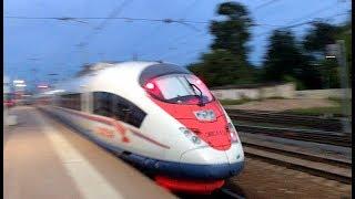 RZD RUSSIAN RAILWAYS Double-rake St Petersburg-Moscow Sapsan 'Perigrine Falcon' departs Tver station