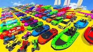 GTA V Mods Stunt Car Racing Challenge By SPIDER-MAN With Amazing Super Car Motocycle Boats and Plane