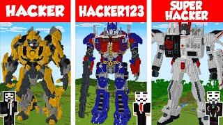 Minecraft HACKER vs HACKER vs HACKER: TRANSFORMERS STATUE HOUSE BUILD CHALLENGE / Animation