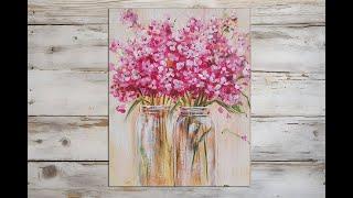 Acrylic painting for beginners/Glass vase with flower/MariArtHome