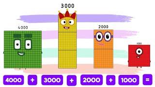 ADDITION OF NUMBERBLOCKS FOUR BIG EVEN NUMBERS | ADD RANDOM BIG NUMBERS  LEARN TO COUNT hello george