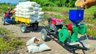 DIY traktor sawah menarik mesin penggilingan padi rice policher