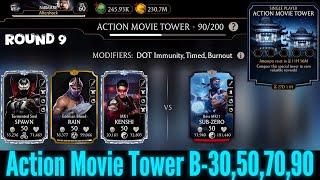 Action Movie Tower Boss Battle 90 & 30,50,70 Fight + Reward MK Mobile 2024