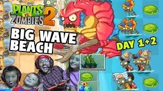 Lets Play PVZ 2: Big Wave Beach Day 1 & 2 w/ Lex, Mike, Chase & Dad (NEW PLANTS!)