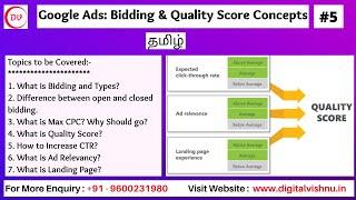 Google Ads Bidding Concepts in Tamil | Google Ads Quality Score Concepts in Tamil | Digital Vishnu