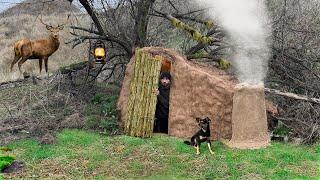Building a Clay Shelter Under an Old Tree for Survival | Warm Stove and Wild Deer