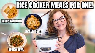 MEALS FOR ONE IN MY RICE COOKER! SINGLE SERVING CREAMY PASTA, QUINOA BOWL & CHICKPEA CHICKEN!