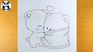 Cute animal two couples pencil drawing in winter season | pencil sketching