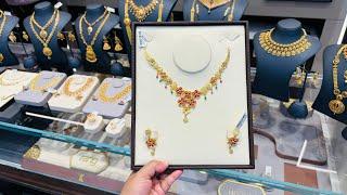 Pure 22kt gold necklace designs 9 grams onwards with price and wt gold gemstone and uncut jewellery