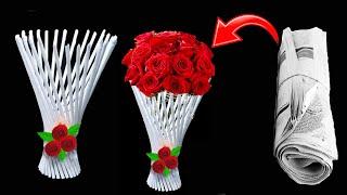 Beautiful paper flower vase making idea at home / Paper Rose Bouquet / Handmade Flower bouquet