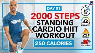 15 MIN All Standing Cardio HIIT Workout (2000 Steps) | 2000 Steps Cardio - Day 1