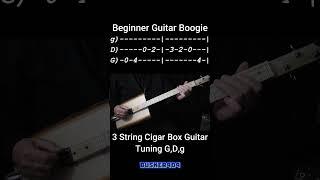 Beginner Guitar Boogie Easy (No Chat) Lesson 3 string Cigar Box Guitar (beginner level 2)