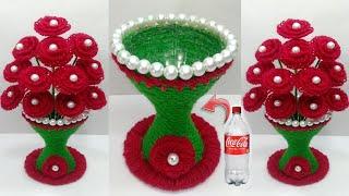 WOOLEN ROSE FLOWER GULDASTA/PLASTIC BOTTLE GULDASTA BANANE KA TARIKA/GULDASTA BNANE KI VIDHI