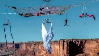 Incredible Acrobats Hanging From Giant 'Washing Line'