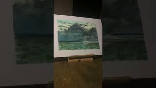 Oil pastel landscape inspired by Levitan