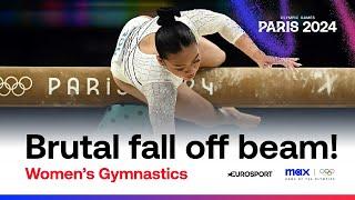 OUCH!  - Sunisa Lee suffers tough fall during women's balance beam final! | #Paris2024 #Olympics