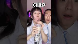Adult VS Child Emoji Food Challenge ASMR bubble tea boba #asmr #mukbang #funny