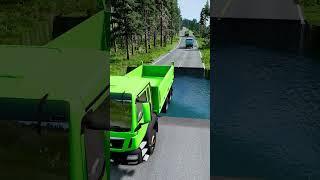 Dump truck vs huge water pit #7 | #carsvswaterpit #doubleflatbedtrailertruckvsspeedbumps