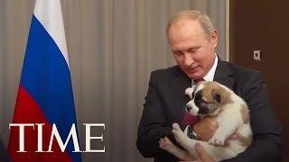 Here's The Awkward Moment When Vladimir Putin Got A Puppy As A Gift | TIME