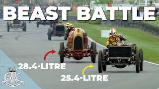 Pre-war racing at its best! 28.4-litres is hunted by 25.4-litres 