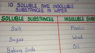 10 Soluble and InSoluble Substances in water Names // Soluble Substances and InSoluble Substances