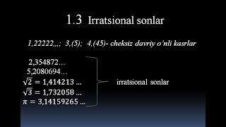 1.3. Irratsional sonlar. Irratsional va ratsional sonlar