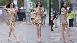 4K高清 魔镜街拍 china model street photography  星期三的波点裙