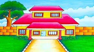 House drawing | house drawing easy with colour - beautiful house drawing easy step by step