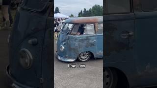 Super low VW Bus leaving the car show. 2024 Northwest bug run.