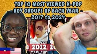 REACTION TO TOP 10 MOST VIEWED K-POP BOY GROUPS OF EACH YEAR - (2017 to 2024) | FIRST TIME WATCHING