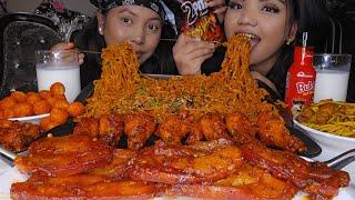 Spicy Pork belly With 2x Noodles /Spicy Chicken Drumsticks And Pork Chowmein/Ama Chori Mukbang  .