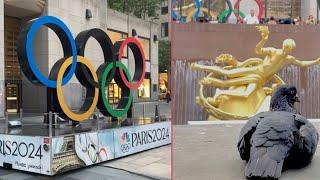 NBC Olympics Viewing Village at Rockefeller Center and Pigeon Modeling in Olympic NYC Style