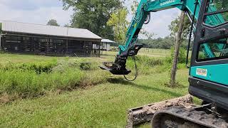 Mini Excavator With a Brush Cutter (First Time Use)