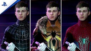 Marvel's Spider-Man 2 Peter Opens His Mask With All Suits Full Scenes