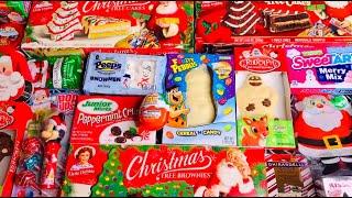 New 101 Yummy Snack Opening Lots of Christmas Candy Chocolates Tree Cakes Snowman Peeps Kinder Egg