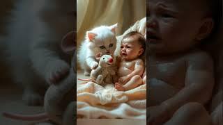 Kitten Shares Toys to Calm Crying Baby – Heartmelting Moment! #cat #emotional