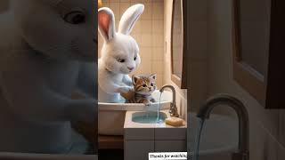 Tiny Meow, Big Heart: Bunny to the Rescue! #emotionalshorts #kitten #love#bunny #cute