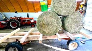 Building A Round Bale Transport Wagon! Hauling Hay and Corn Stalk Bales!