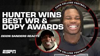 Deion Sanders reacts to Travis Hunter winning the Biletnikoff Outstanding Receiver award 