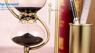 Pen Holder Brass Hourglass for Office Desk Decor