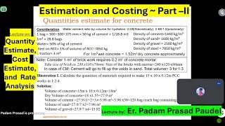 Quantity & cost estimation - Rate analysis || Farm Structure and Surveying by Er Padam Prasad Paudel