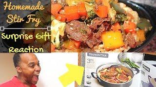 HOMEMADE BEEF STIR FRY (Cooking Vlog) | SUPER SURPRISE GIFT REACTION | FRITZ FAMILY ENT.