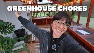 GREENHOUSE CHORES | little tour, painting furniture, and installing a fountain!