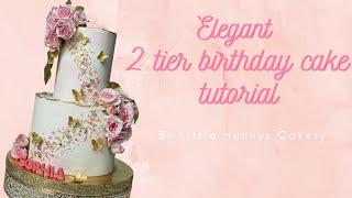 How to make an elegant 2 tier buttercream cake with rough edge and gold leaf #caketutorial