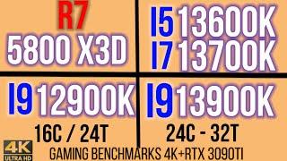 I5 13600K VS I7 13700K VS R7 5800X3D VS  i9 12900K VS i9 13900K 4K GAMING BENCHMARKS + RTX 3090TI