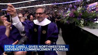 Steve Carell delivers Northwestern University commencement address, dances with graduates