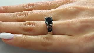 Solitaire Round Cut Black Diamond Engagement Ring in White Gold (MVSB0028-W)