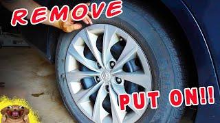 EASY!!! - How to Take Off Plastic Hubcaps AND PUT THEM ON!!  2014-2016 TOYOTA CAMRY