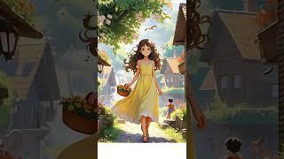 A sweet anime girl walking peacefully through her village, holding a #song basket of flowers#shorts
