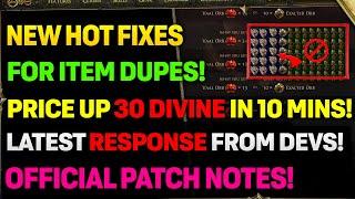 NEW POE 2 Hot Fixes & Patch Notes!! | Item Dupe Exploits FIXED = HUGE PRICE SPIKE!